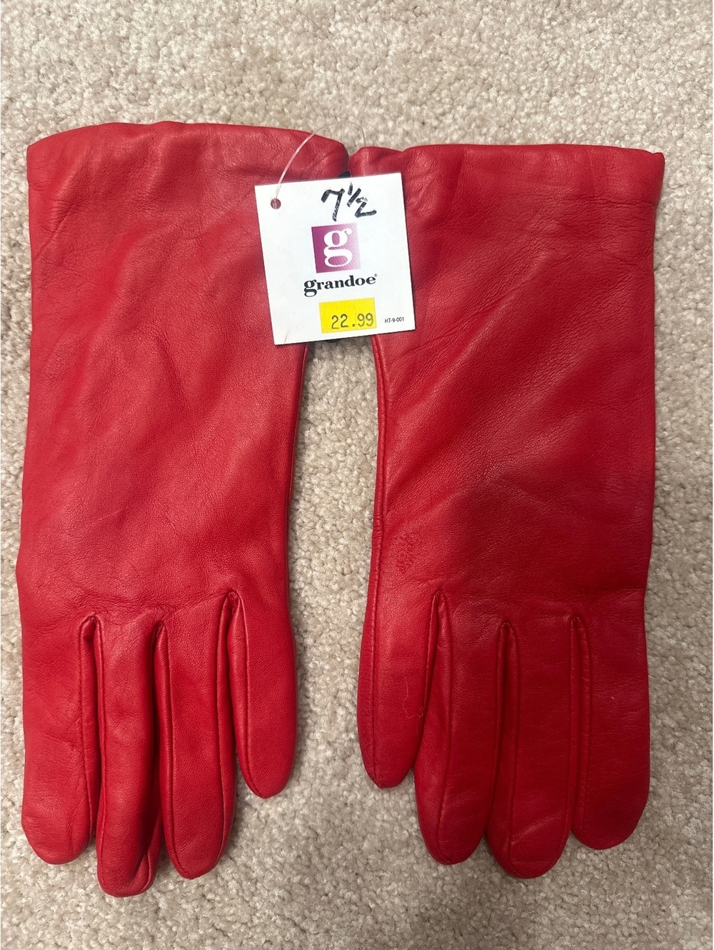 (6)Grandoe Red Leather Gloves Size 7 1/2